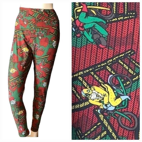 LuLaRoe Motorcycle Legging TC2 (20-26) Christmas Santa Red Tall Curvy 2 Unique - Picture 1 of 9